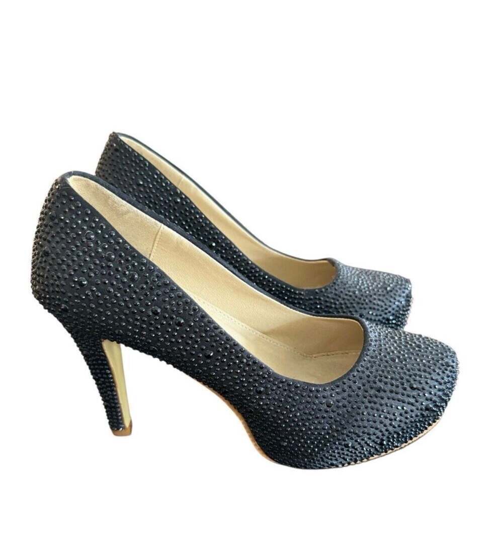 Velcans Black Rhinestone Embellished Stiletto Pumps Size 9.5